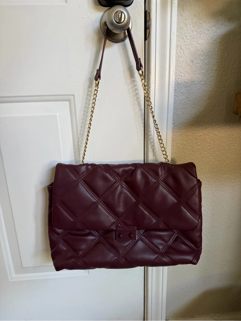 Betsey Johnson Oxblood Quilted Chain Shoulder Bag Oversized Puffer Purse